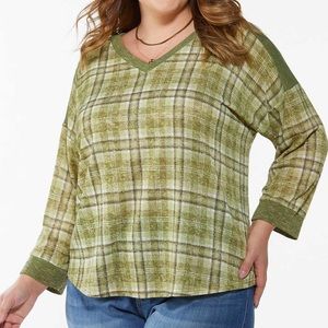 Plus Size Green Plaid Hacci Top 18/20